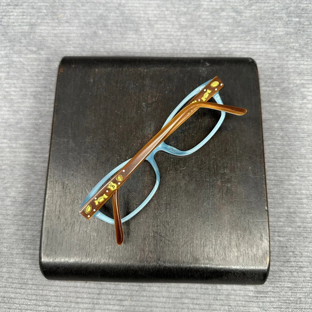 Juicy Couture JU 902 Y2K Eyeglasses Brown Blue Tortoise Shell Gold Charm Temples